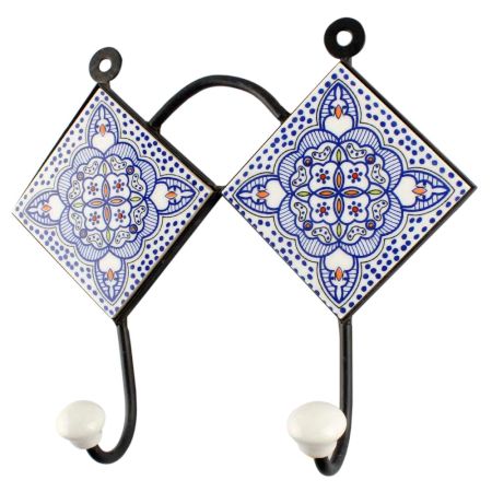 Blue Ceramic Floral Tile Hook
